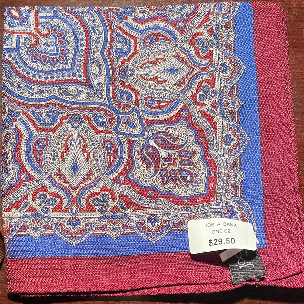 Jos. A. Bank Blue and Red Paisley Silk Pocket Square made from silk and wool:)